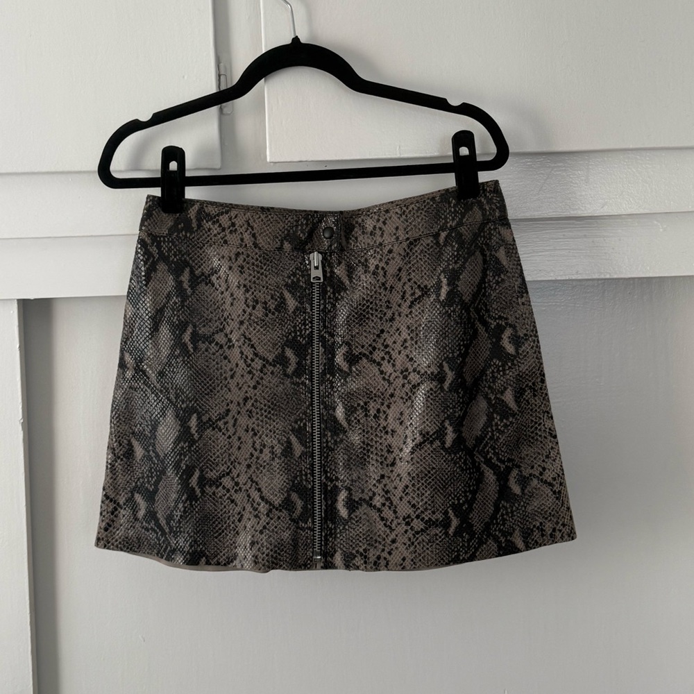 AllSaints Greige Lena Oba Leather Mini Skirt with Front Zip